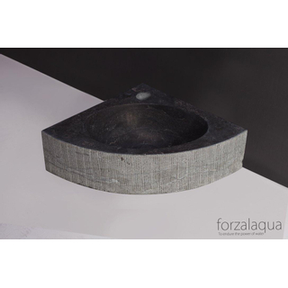 Forzalaqua Turino hoekftontein 30x30x10cm 1 kraangat zonder kraan natuursteen Hardsteen gefrijnd